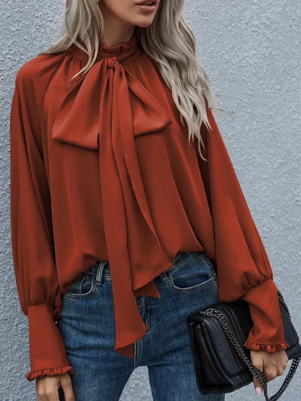 Tie Neck Lantern Sleeve Blouse - Image 7