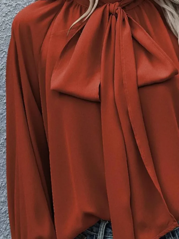 Tie Neck Lantern Sleeve Blouse - Image 9