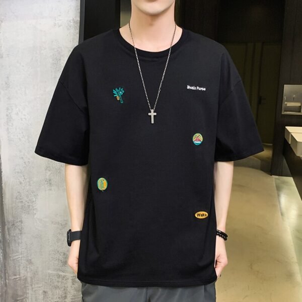 New Fashion Embroidere T-shirts Men Casual Half Sleeved Summer Soft Loose Pure Cotton Tops Oversized T Shirt for Men - Image 7