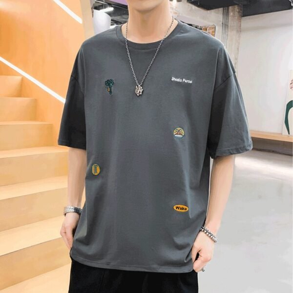 New Fashion Embroidere T-shirts Men Casual Half Sleeved Summer Soft Loose Pure Cotton Tops Oversized T Shirt for Men - Image 8