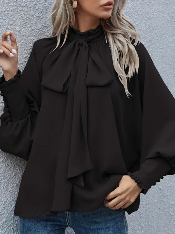 Tie Neck Lantern Sleeve Blouse - Image 4
