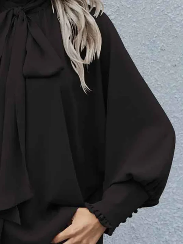 Tie Neck Lantern Sleeve Blouse - Image 6